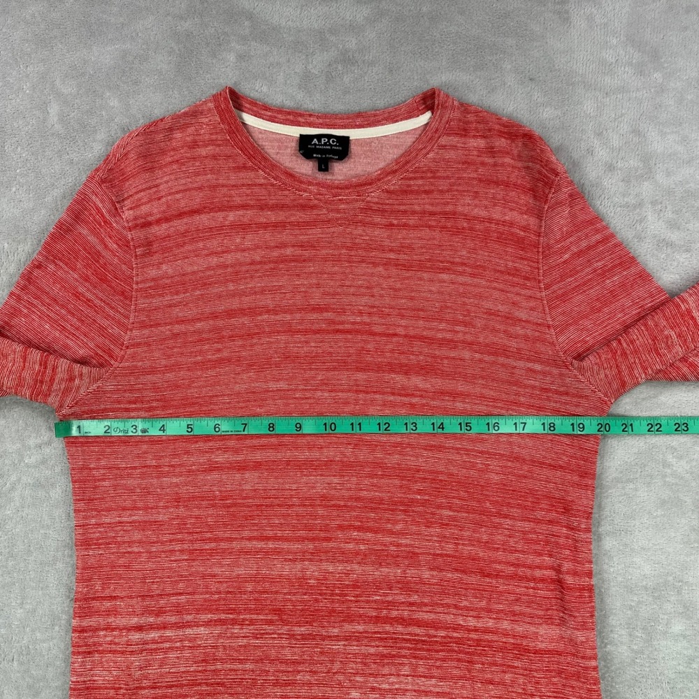 A.P.C. Long Sleeve Shirt Mens Large Red White Space Dye Melange Crew terry Cloth - Picture 5 of 10